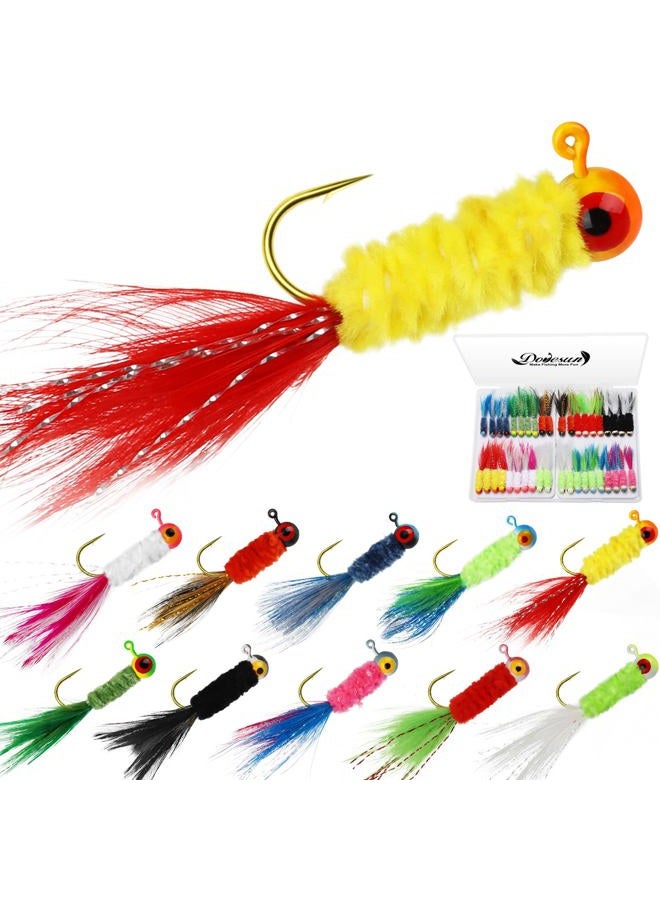 Dovesun Crappie Jigs, Jig Heads with Feather Hand-tied Marabou Jigs Ice | Fly Fishing Lures 10 Colors 1/32oz Fishing Hair Jigs for Panfish Sunfish Walleye - Image 1