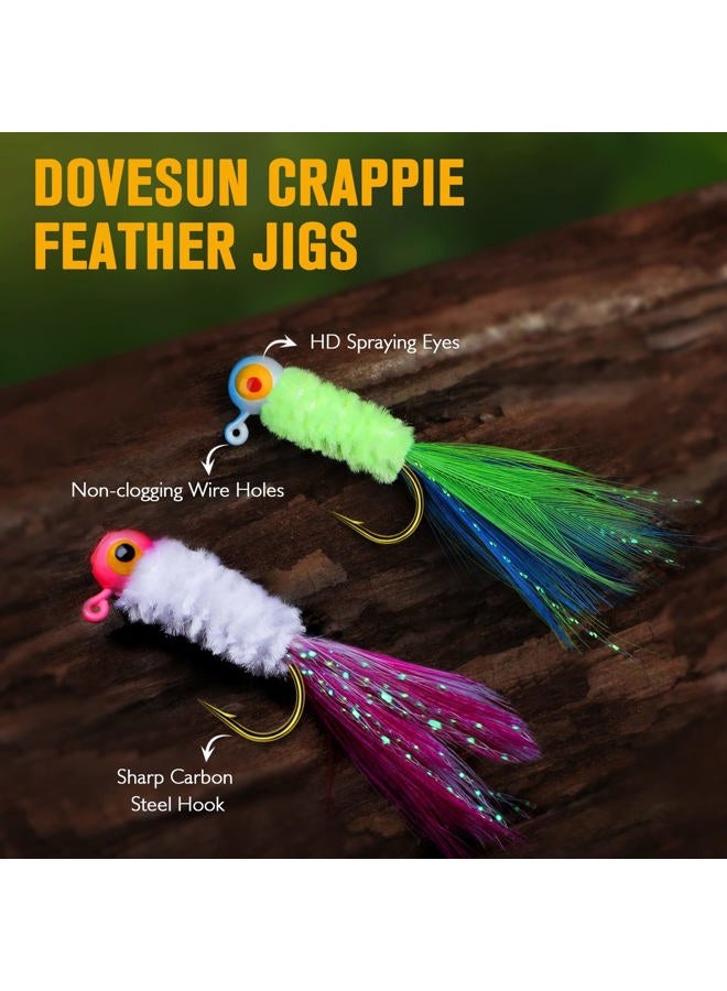 Dovesun Crappie Jigs, Jig Heads with Feather Hand-tied Marabou Jigs Ice | Fly Fishing Lures 10 Colors 1/32oz Fishing Hair Jigs for Panfish Sunfish Walleye - Image 3