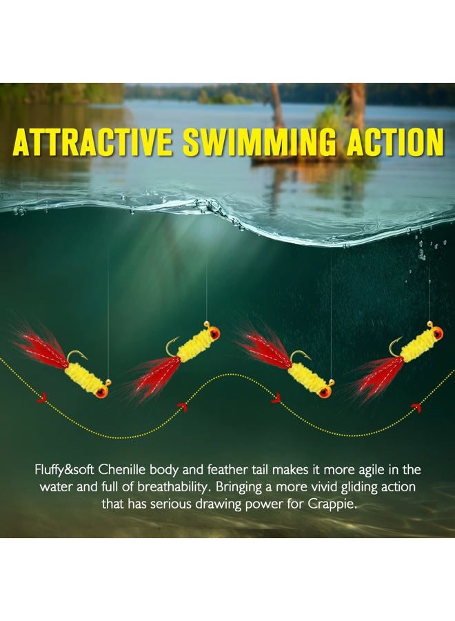 Dovesun Crappie Jigs, Jig Heads with Feather Hand-tied Marabou Jigs Ice | Fly Fishing Lures 10 Colors 1/32oz Fishing Hair Jigs for Panfish Sunfish Walleye - Image 5