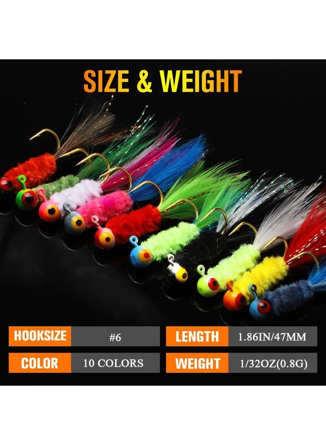 Dovesun Crappie Jigs, Jig Heads with Feather Hand-tied Marabou Jigs Ice | Fly Fishing Lures 10 Colors 1/32oz Fishing Hair Jigs for Panfish Sunfish Walleye - Image 4