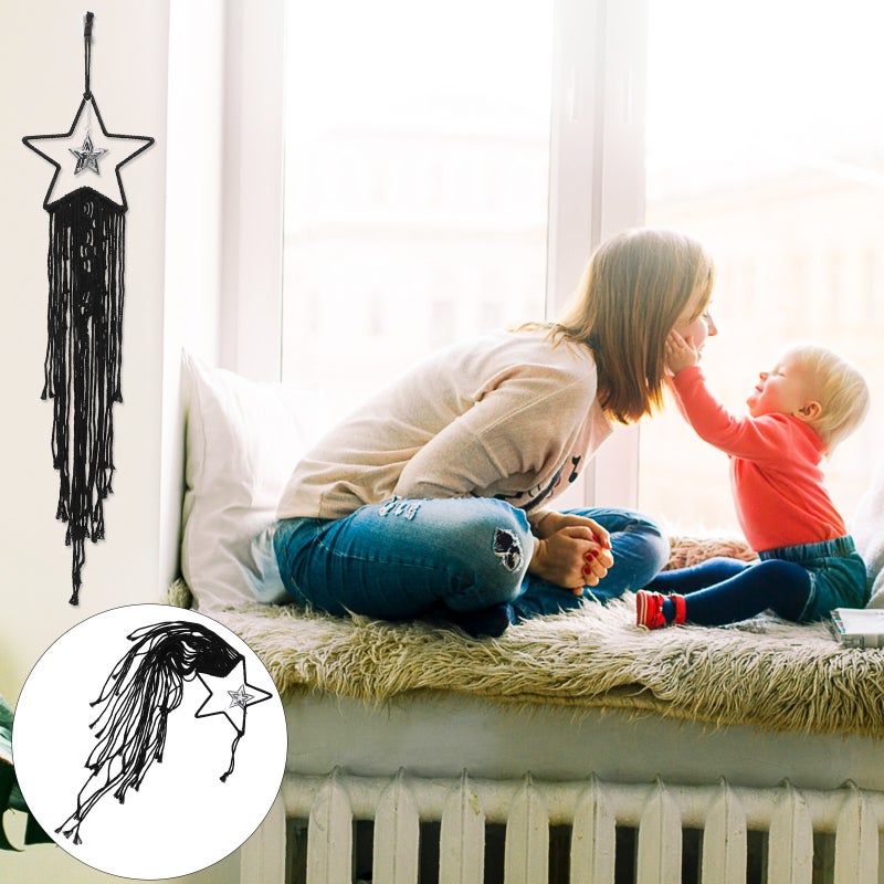 2pcs Star Macrame Cotton Woven Wall Ornament Home Decoration (Black) - Image 4