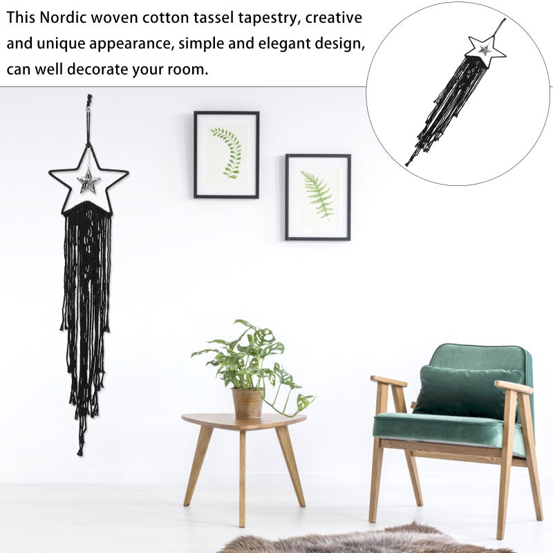 2pcs Star Macrame Cotton Woven Wall Ornament Home Decoration (Black) - Image 3