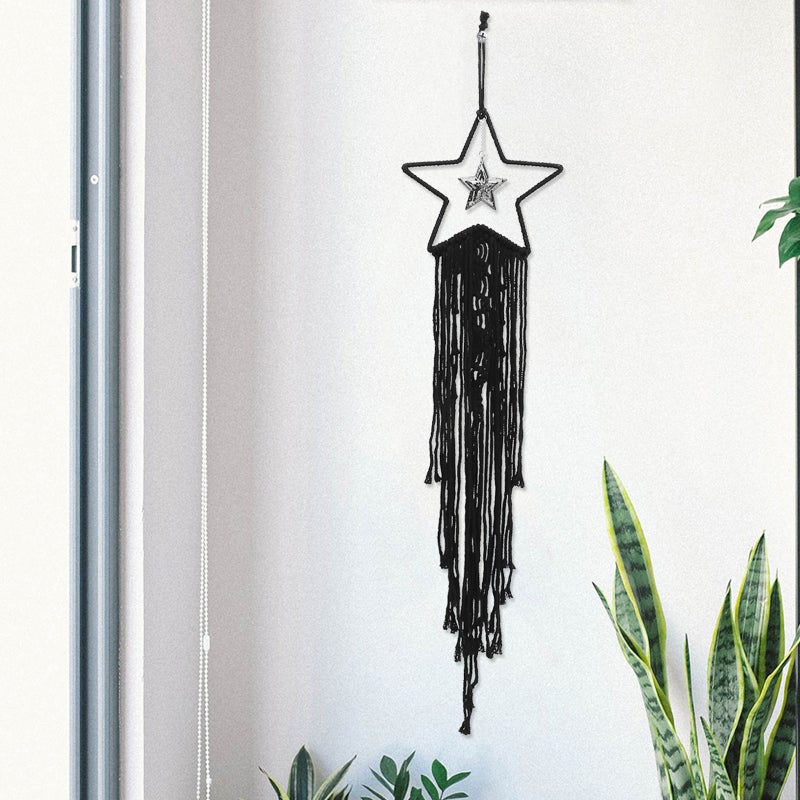 2pcs Star Macrame Cotton Woven Wall Ornament Home Decoration (Black) - Image 2