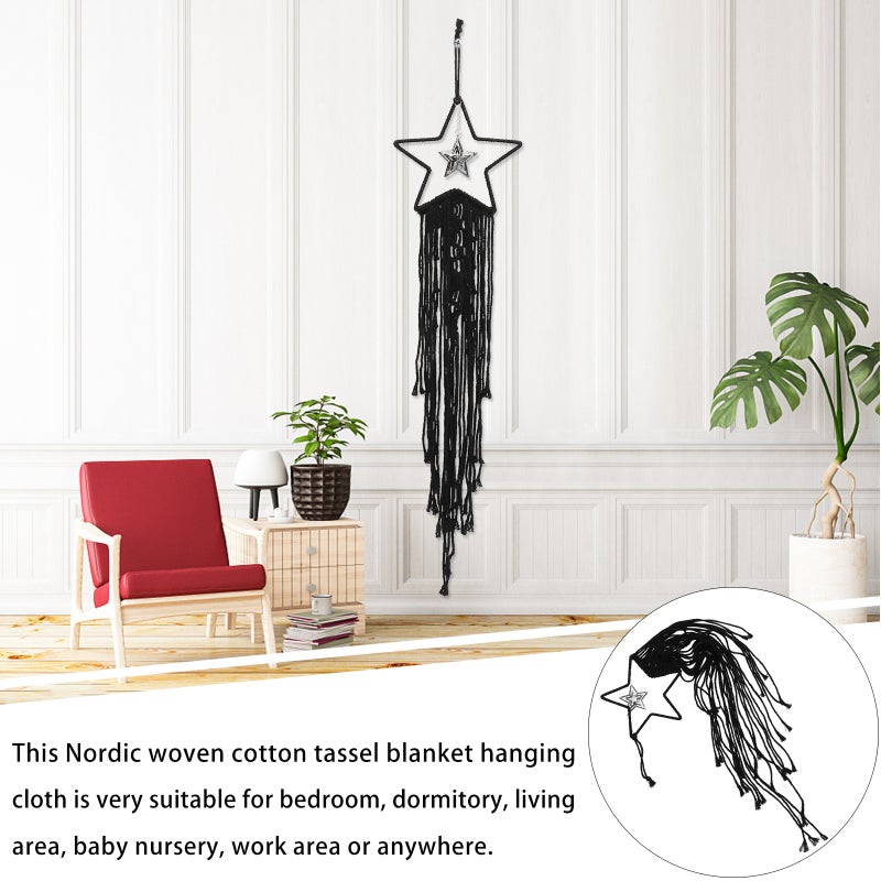2pcs Star Macrame Cotton Woven Wall Ornament Home Decoration (Black) - Image 5