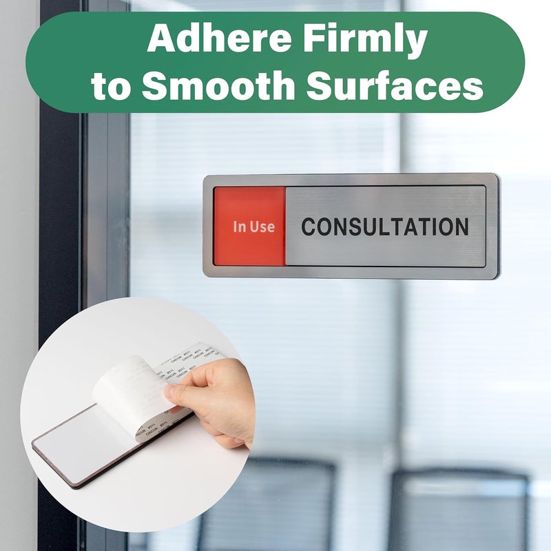 Abudada Conseltation Room Door Sign with Slider, Do Not Disturb Privacy Office Sign, In Use/Available Acrylic Sliding Indicator for Business Hospital Home, Brushed Silver 8" x 2.6" - Image 5