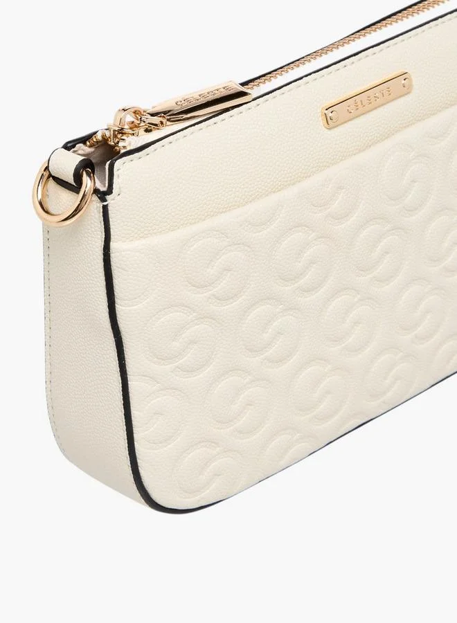 Celeste Monogram Embossed Crossbody Bag with Detachable Chain Strap and Zip Closure