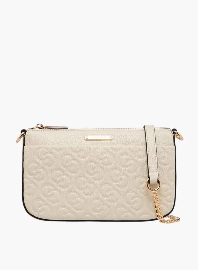 Celeste Monogram Embossed Crossbody Bag with Detachable Chain Strap and Zip Closure