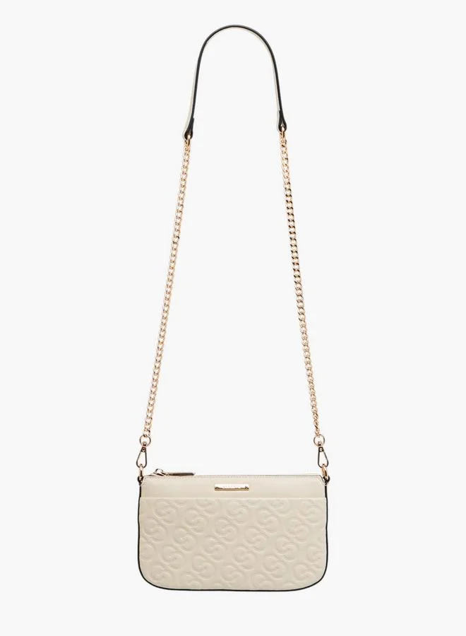 Celeste Monogram Embossed Crossbody Bag with Detachable Chain Strap and Zip Closure