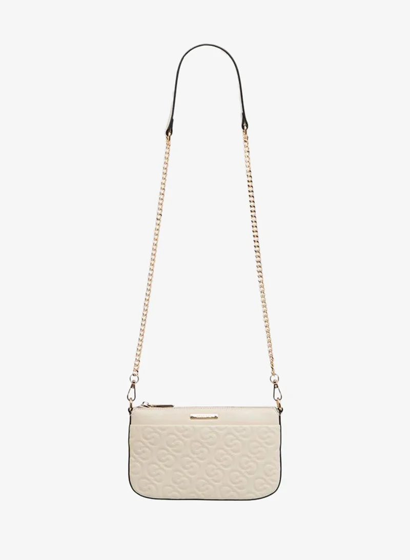 Celeste Monogram Embossed Crossbody Bag with Detachable Chain Strap and Zip Closure