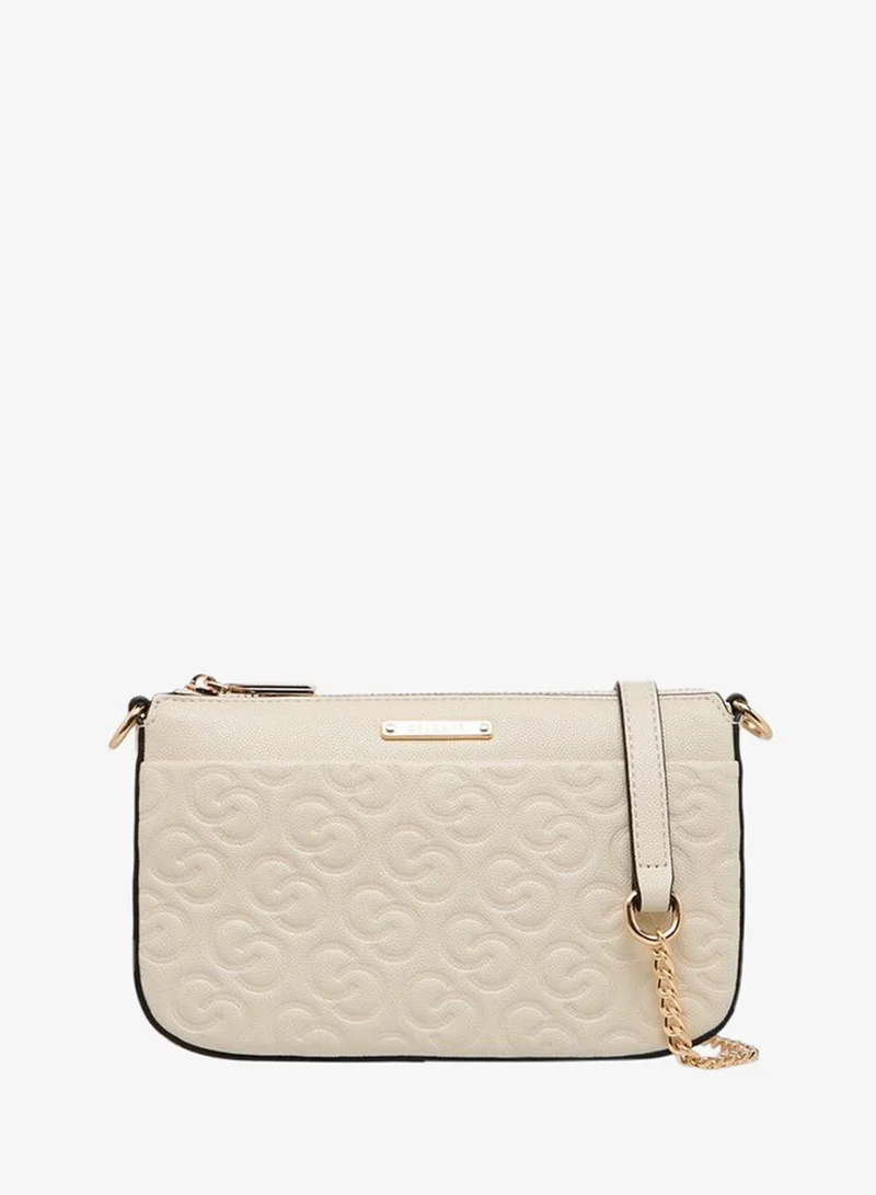Celeste Monogram Embossed Crossbody Bag with Detachable Chain Strap and Zip Closure