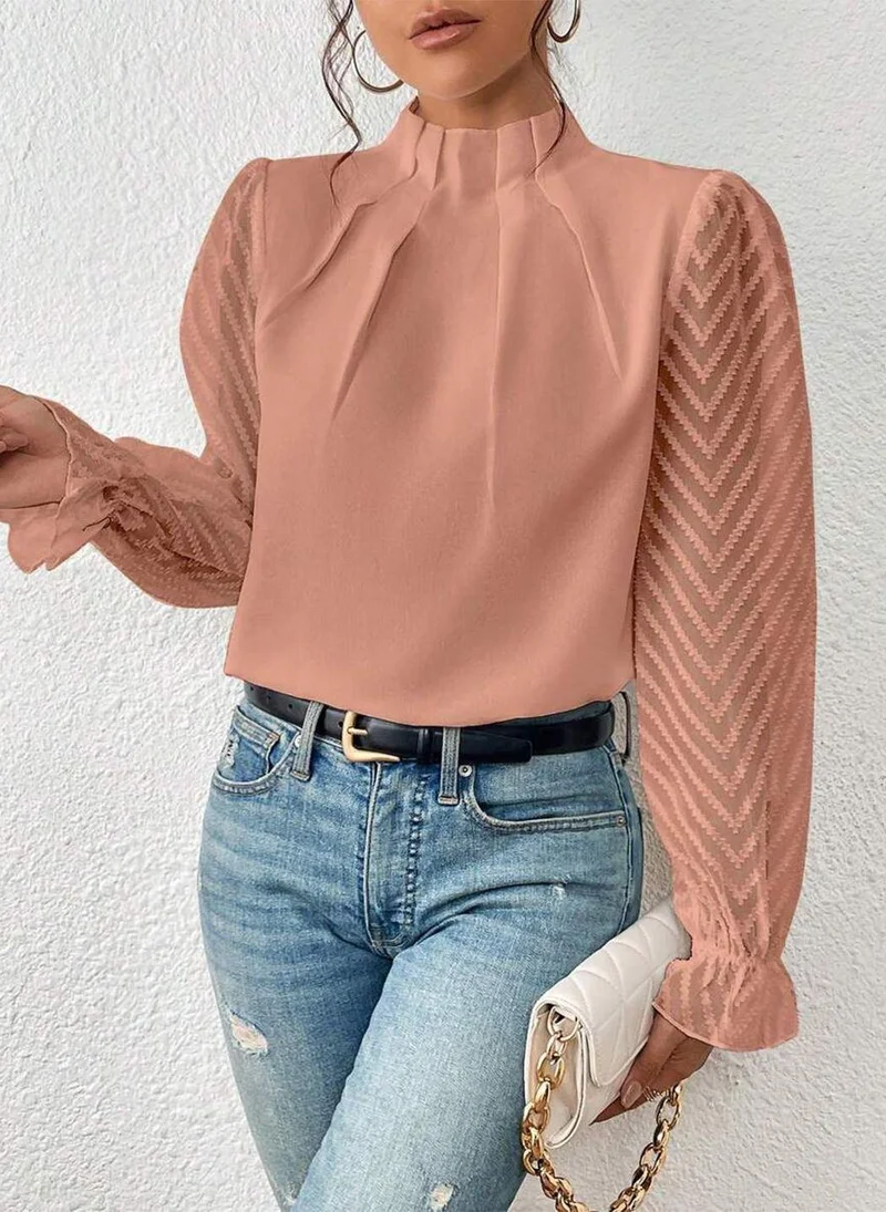 YUNIQEE Rust High Neck Long Sleeves Solid Top