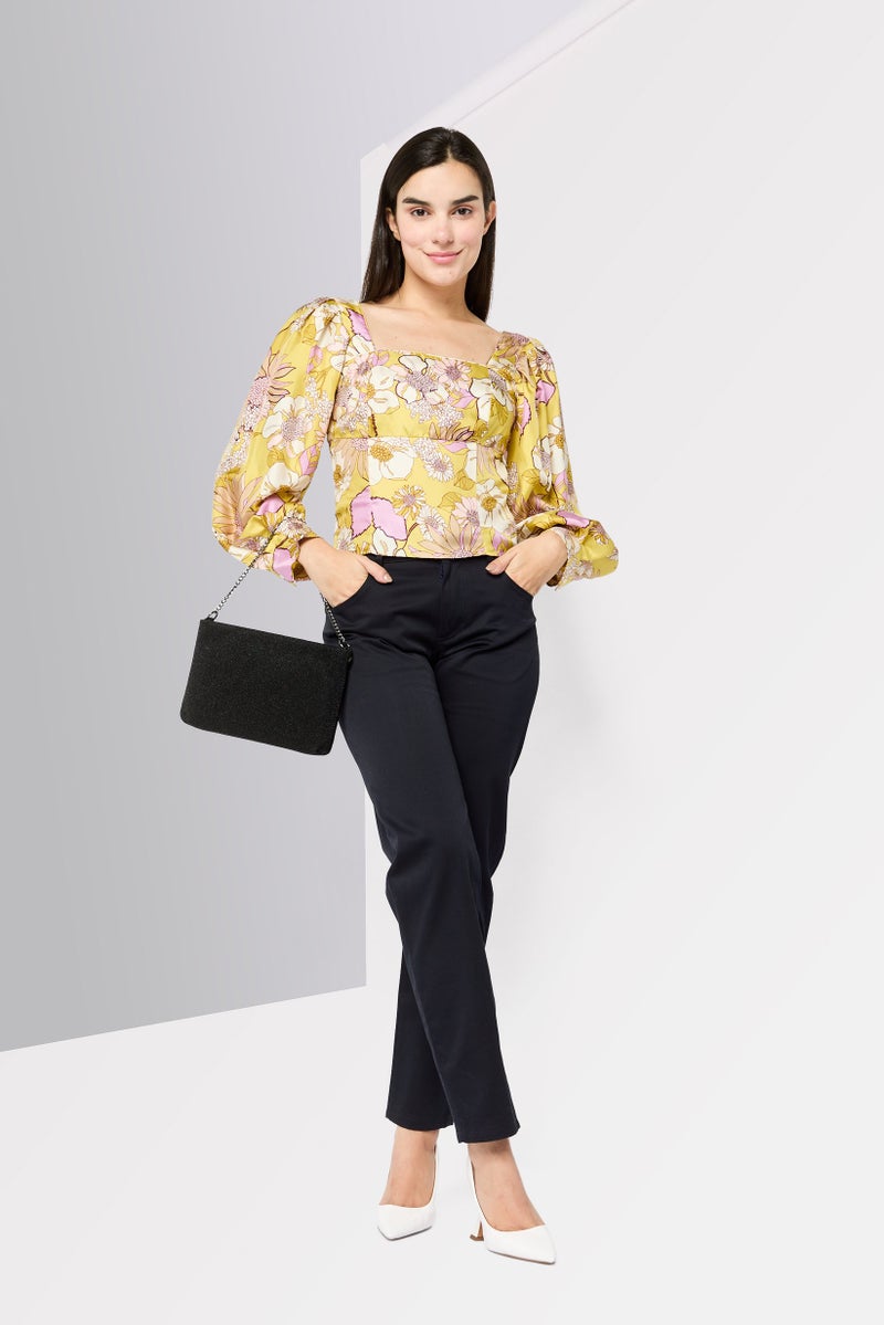 Sandro Women Square Neck Long Sleeves Graphic Print Blouse, Multicolor  - Image 2