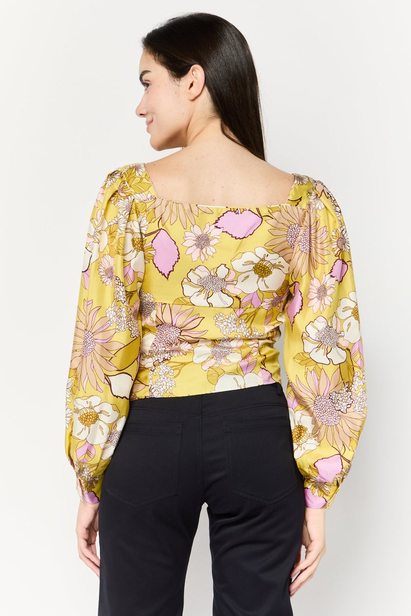 Sandro Women Square Neck Long Sleeves Graphic Print Blouse, Multicolor  - Image 4