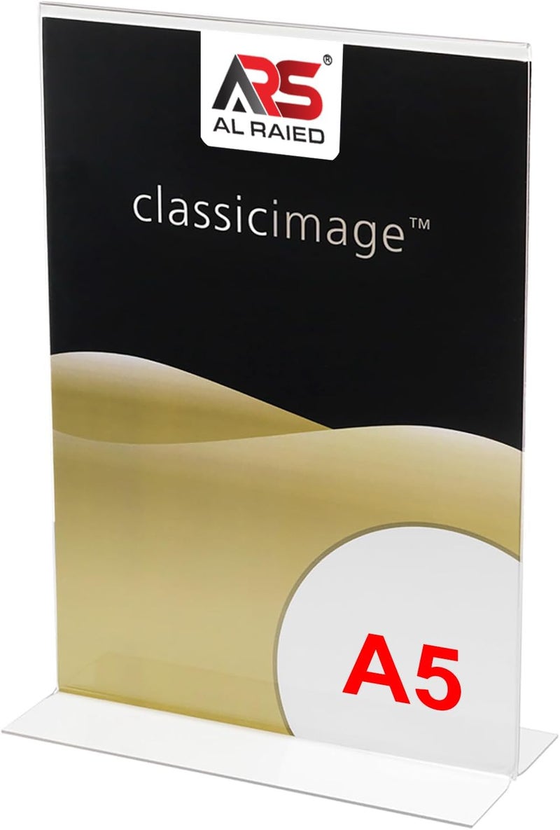 Al Raied ARS® Acrylic Sign Holder A5 - Double-Sided T-Type Display Stand for Menus and Promotions - Image 1