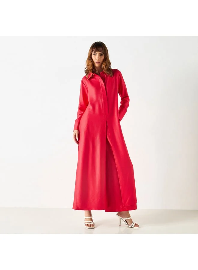 Iconic Iconic Textured Longline Shirt Tunic with Long Sleeves and Slit Detail