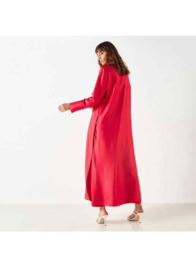 Iconic Iconic Textured Longline Shirt Tunic with Long Sleeves and Slit Detail
