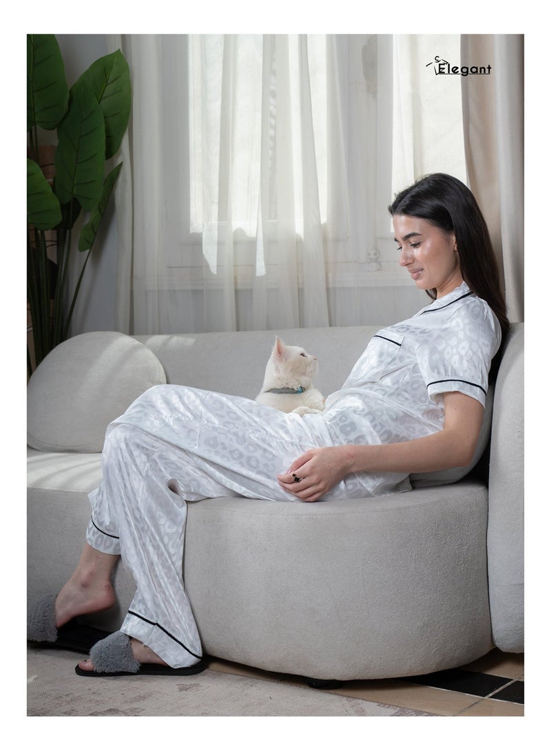 Elegant Satin Classic PJ Pants - Jacquard White - Image 2