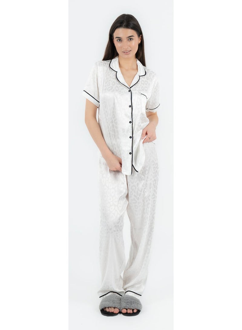 Elegant Satin Classic PJ Pants - Jacquard White - Image 3