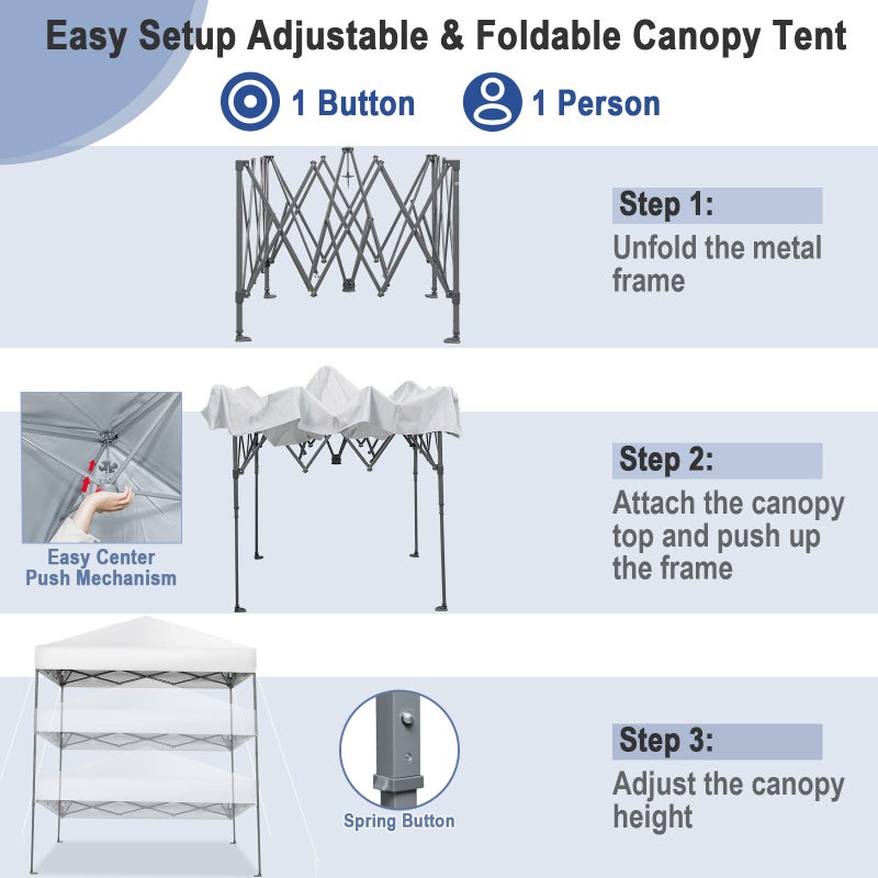 Tangkula 6.6x6.6 Ft Pop Up Canopy, 1 Person Instant Setup Portable Canopy Tent with Center Lock, UPF 50+ Sun Protection, 8 Stakes, 4 Ropes, Carrying Bag - Image 4