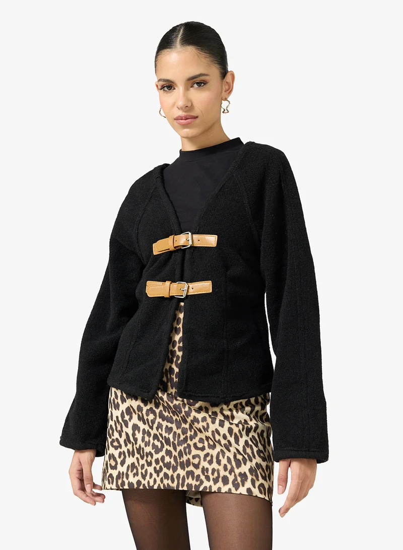 جينجر جاكيت طويل منظم بإبزيم