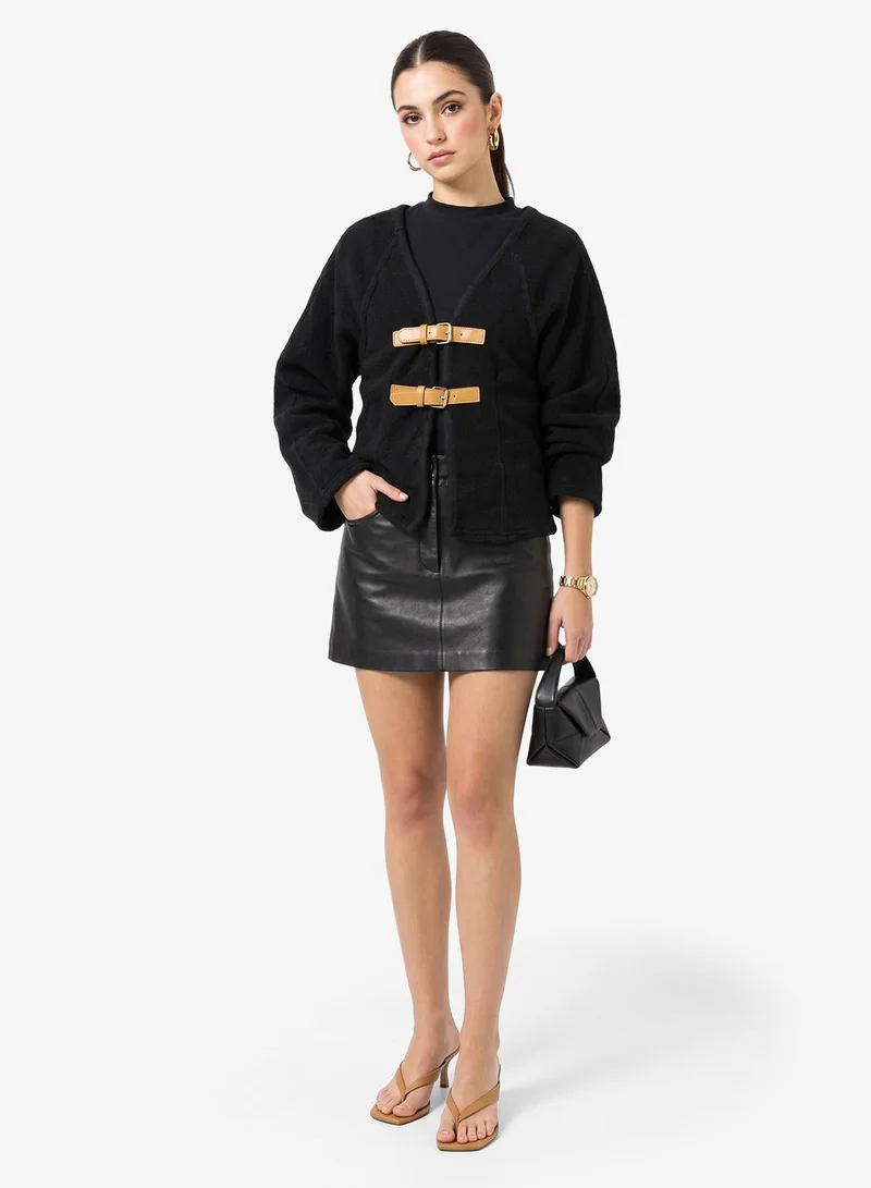 Ginger Structured Longline Jacket with Buckle Detail