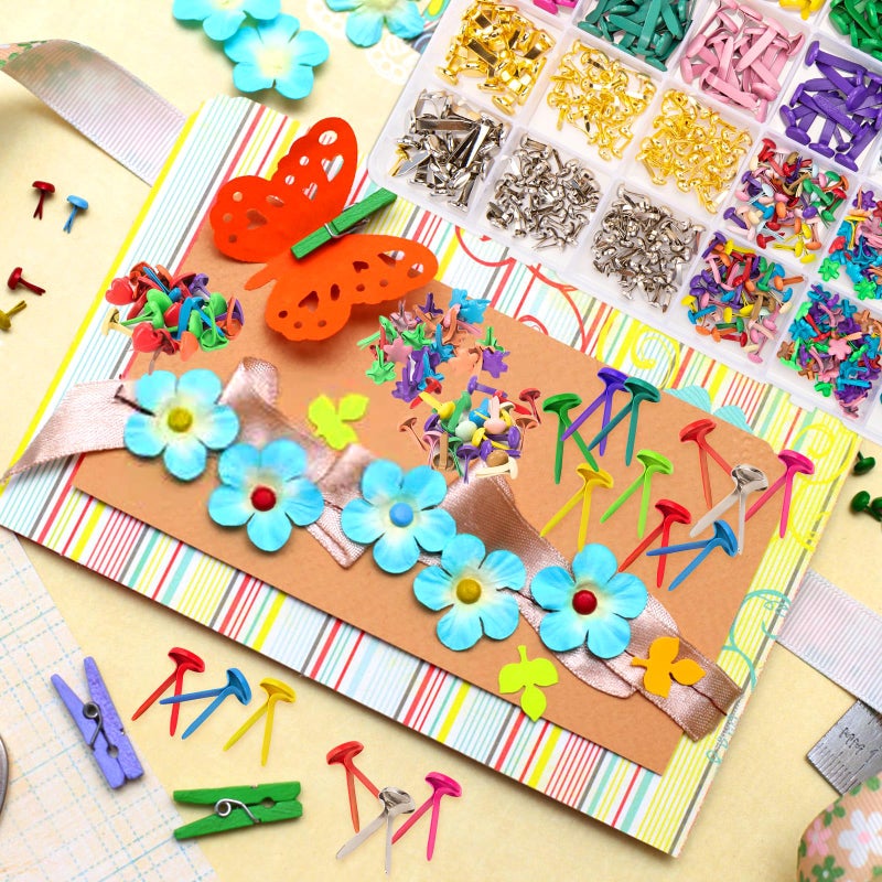 fuceury 510Pcs Brads for Paper Crafts, 14 Colors and 5 Styles Metal Brass Brads Paper Fasteners, Mini Brads Split Pin for Paper Crafts, Scrapbooking, DIY Projects, Office Supplies (with Storage Box) - Image 4