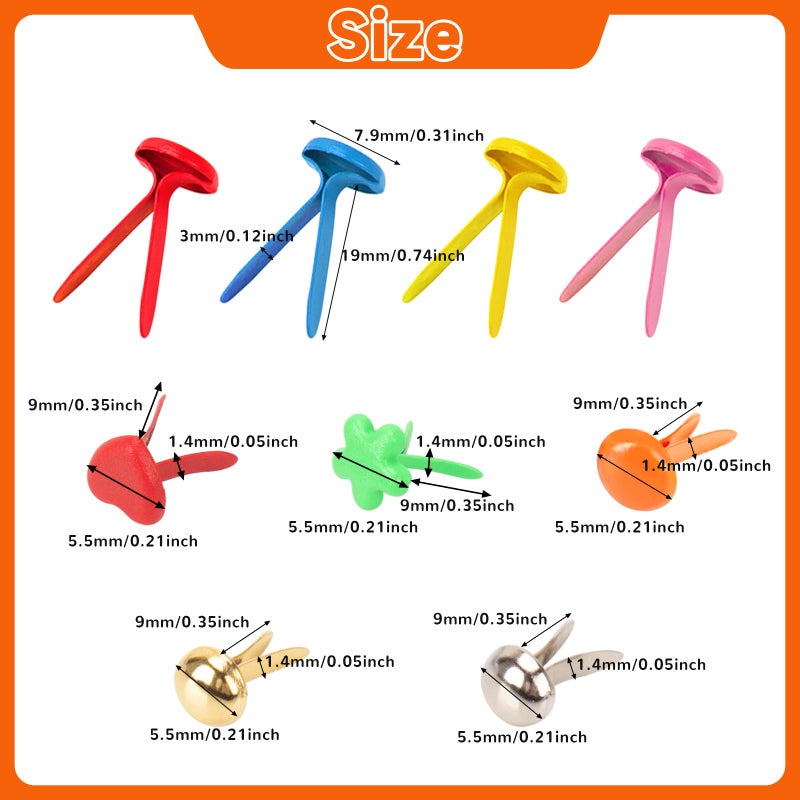 fuceury 510Pcs Brads for Paper Crafts, 14 Colors and 5 Styles Metal Brass Brads Paper Fasteners, Mini Brads Split Pin for Paper Crafts, Scrapbooking, DIY Projects, Office Supplies (with Storage Box) - Image 3