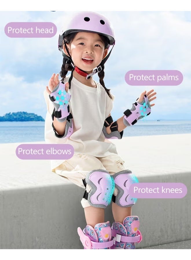 7PCS Adjustable Helmet and Pads Set, Sports Protective Gear Set with Elbow Knee and Wrist Pads, Bike Helmet with Adorable Pattern, Suitable for Multi-Sports Like Cycling, Skateboard, Scooter, Roller Skating, Ideal Gift for Kids - Image 3