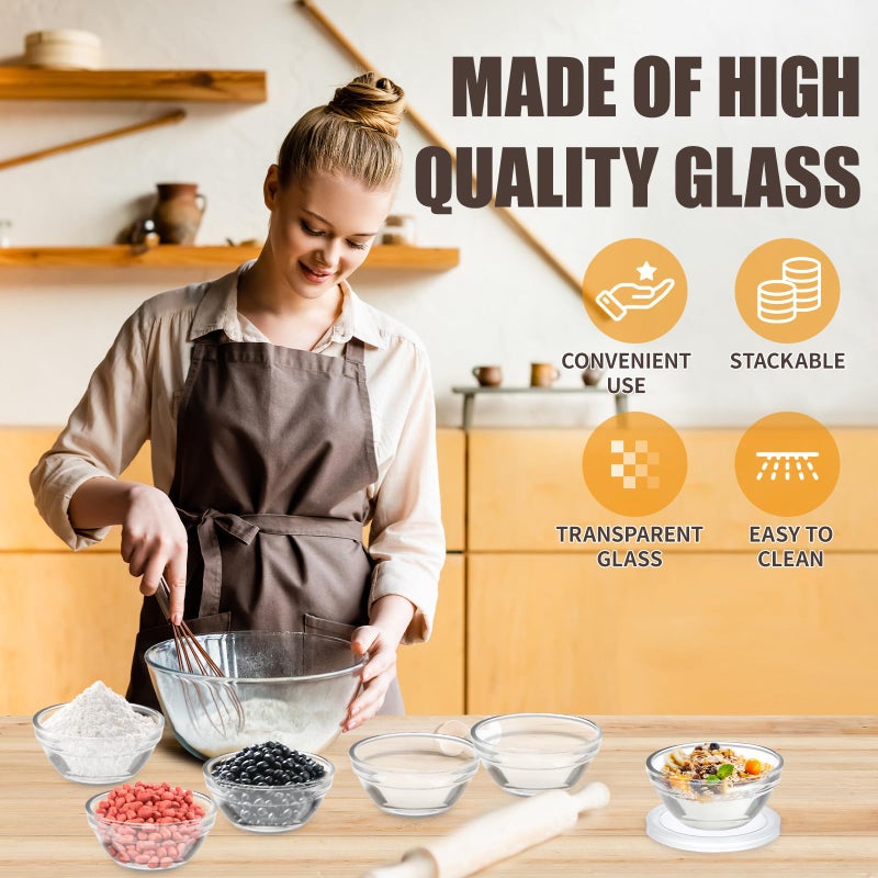FUYITE 6 Pack Mini 3 Inch Small Glass Bowls with 6 Pack Lids, 2.5 oz Clear Glass Pinch Bowls, Condiment Containers, for Dips, Nuts, Candy, Snacks, Meal Prep Bowls - Image 3