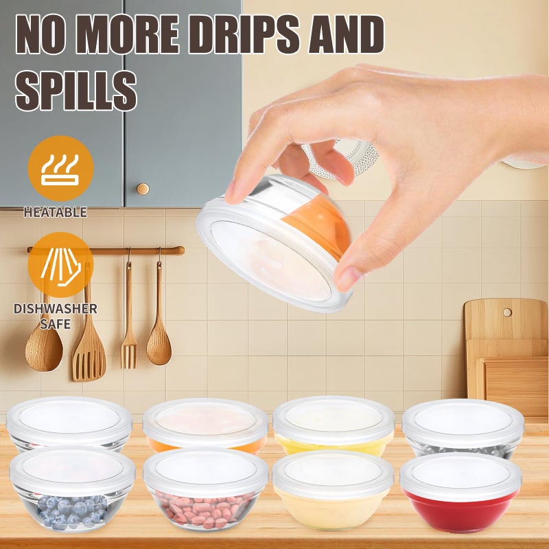 FUYITE 6 Pack Mini 3 Inch Small Glass Bowls with 6 Pack Lids, 2.5 oz Clear Glass Pinch Bowls, Condiment Containers, for Dips, Nuts, Candy, Snacks, Meal Prep Bowls - Image 4
