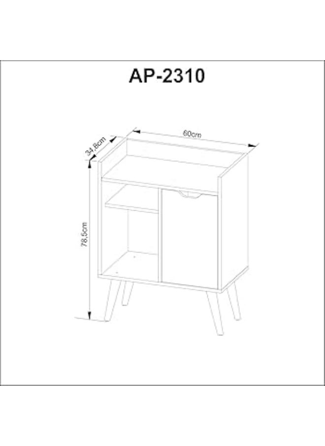 Tecnomobili Cabinet With 1 Door& 2 shelve 60x34.8x78.5 cm -White Color  - Image 4