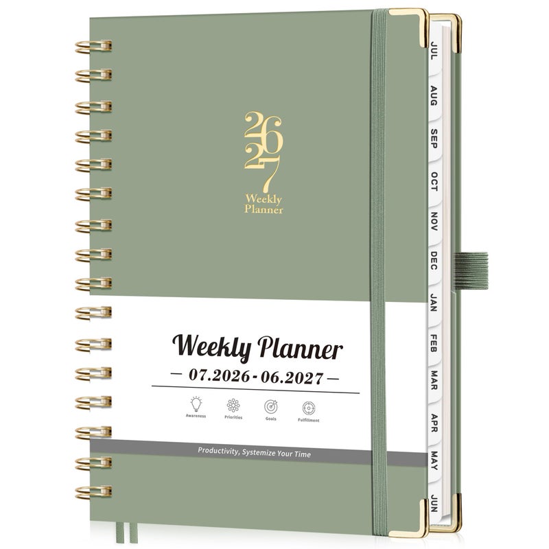 LOAPEM Academic Planner 2026-2027, Weekly and Monthly, A5 Size (5.7" x 8.3"), July 2026 - June 2027, To-do List for Tracking, for School, Home, Office, Hardcover, 12-Month Tabs (Light Green) - Image 1