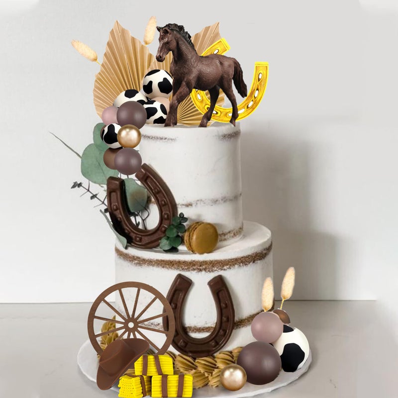ZXSWEET Western Cake Topper Brown Ball Horse Cake Decorations Cow Hat for Western Theme Party Horse Theme Decoration Supplies - Image 3