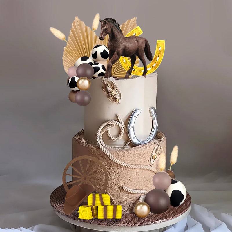 ZXSWEET Western Cake Topper Brown Ball Horse Cake Decorations Cow Hat for Western Theme Party Horse Theme Decoration Supplies - Image 5