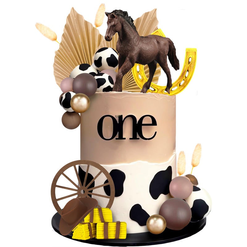 ZXSWEET Western Cake Topper Brown Ball Horse Cake Decorations Cow Hat for Western Theme Party Horse Theme Decoration Supplies - Image 1