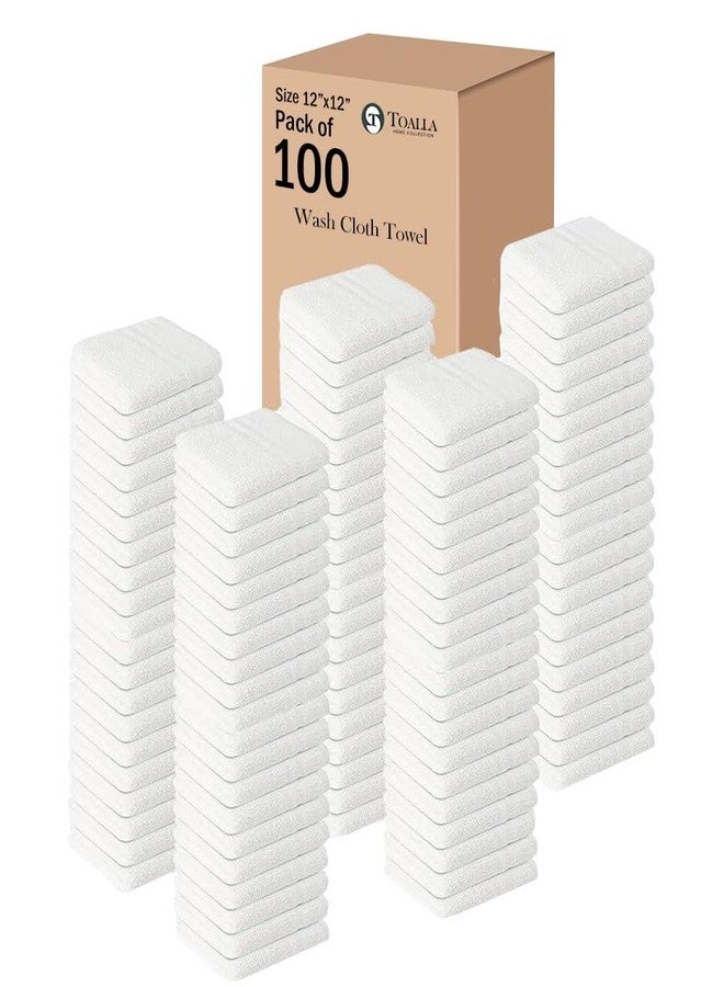 TOALLA 100% Cotton Washcloths - 100 Pack Soft Washcloths for Face & Body - Highly Absorbent - 12 x 12 in - White - Image 1