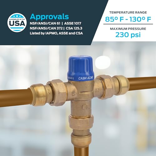 Cash Acme 3/4 Inch HG110-D Thermostatic Mixing Valve with SharkBite Union Connections, Brass Plumbing Fitting, 24505 - Image 4