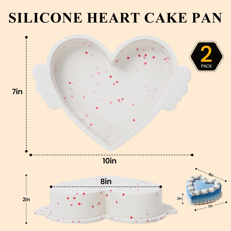 Vinino 2-Pack Silicone Heart Shaped Cake Pans with Metal Reinforced Frame, Nonstick 8 Inch Heart Shaped Baking Pans with Wing Handles, Silicone Cake Molds for Oven, BPA Free, Dishwasher Safe- Cream - Image 4