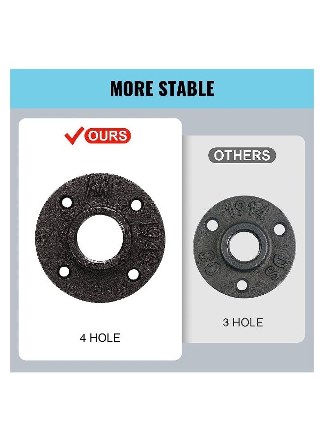 Black Floor with Threaded Hole, Malleable Iron Pipe for Industrial Vintage Style, DIY Project, Shelving Decoration, Furniture, 4PCS (1 Inch)  - Image 2