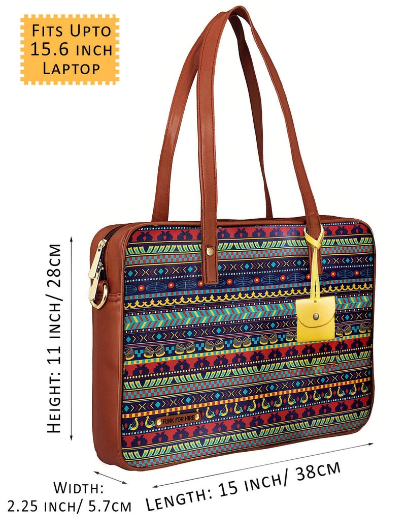 Funk For Hire Women’s Multi Color Printed Vegan Leather 15.6" Laptop Handbag Sling with Waterproof Nylon Lining Adjustable Strap Cushioned Compartment Organizer Lightweight - Image 2