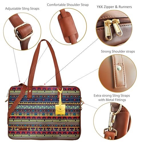 Funk For Hire Women’s Multi Color Printed Vegan Leather 15.6" Laptop Handbag Sling with Waterproof Nylon Lining Adjustable Strap Cushioned Compartment Organizer Lightweight - Image 4