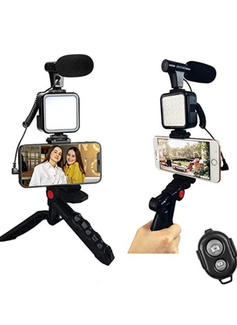 Vlogging Kit Smartphone Vlogging Video Kit with Microphone Tripod LED Light Wireless Remote Phone Holder Phone Stands Smartphone Video Microphone Rig Kit  for YouTube TIK Tok Filming Vlogging