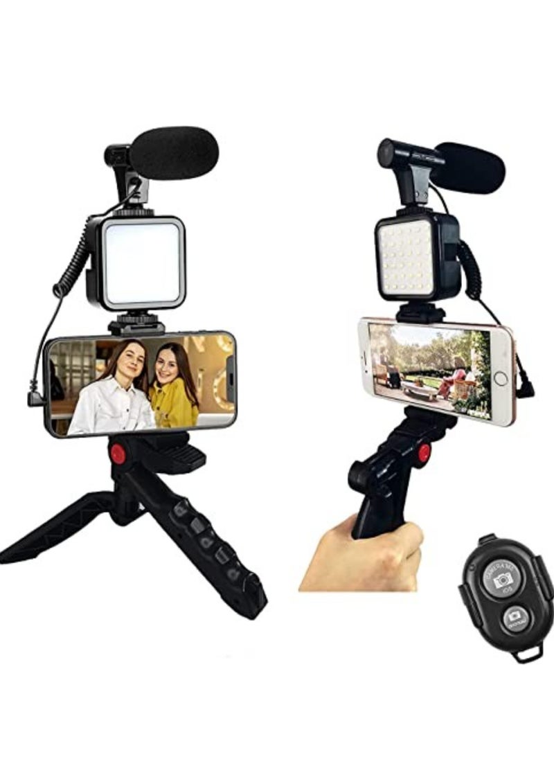 ELTRAZONE - Vlogging Kit Smartphone Vlogging Video Kit with Microphone Tripod LED Light Wireless Remote Phone Holder Phone Stands Smartphone Video Microphone Rig Kit  for YouTube TIK Tok Filming Vlogging - Image 1