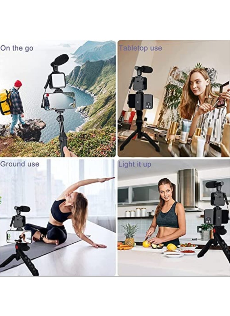 ELTRAZONE - Vlogging Kit Smartphone Vlogging Video Kit with Microphone Tripod LED Light Wireless Remote Phone Holder Phone Stands Smartphone Video Microphone Rig Kit  for YouTube TIK Tok Filming Vlogging - Image 1