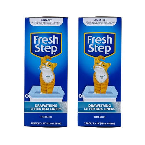Fresh Step Drawstring Cat Litter Box Liners, Scented, Jumbo Size, 36" x 19" - 7 Count Per Box, 2 Boxes, Kitty Litter Bags, Cat Litter Liners for All Cats to Keep Your Home Clean - Image 1