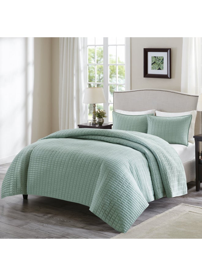 Comfort Spaces Comfort Spaces Kienna Quilt Set-Luxury Double Sided Stitching Design Summer Blanket, Lightweight, Soft, All Season Bedding Layer, Matching Sham, Seafoam, Coverlet Full/Queen(90"x90") 3 Piece  - Image 1