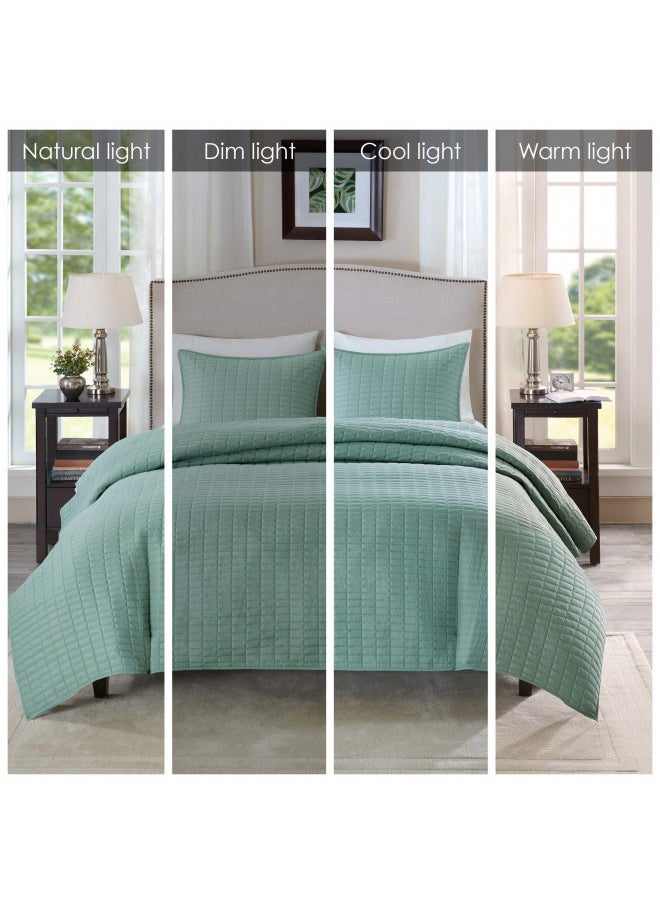 Comfort Spaces Comfort Spaces Kienna Quilt Set-Luxury Double Sided Stitching Design Summer Blanket, Lightweight, Soft, All Season Bedding Layer, Matching Sham, Seafoam, Coverlet Full/Queen(90"x90") 3 Piece  - Image 2
