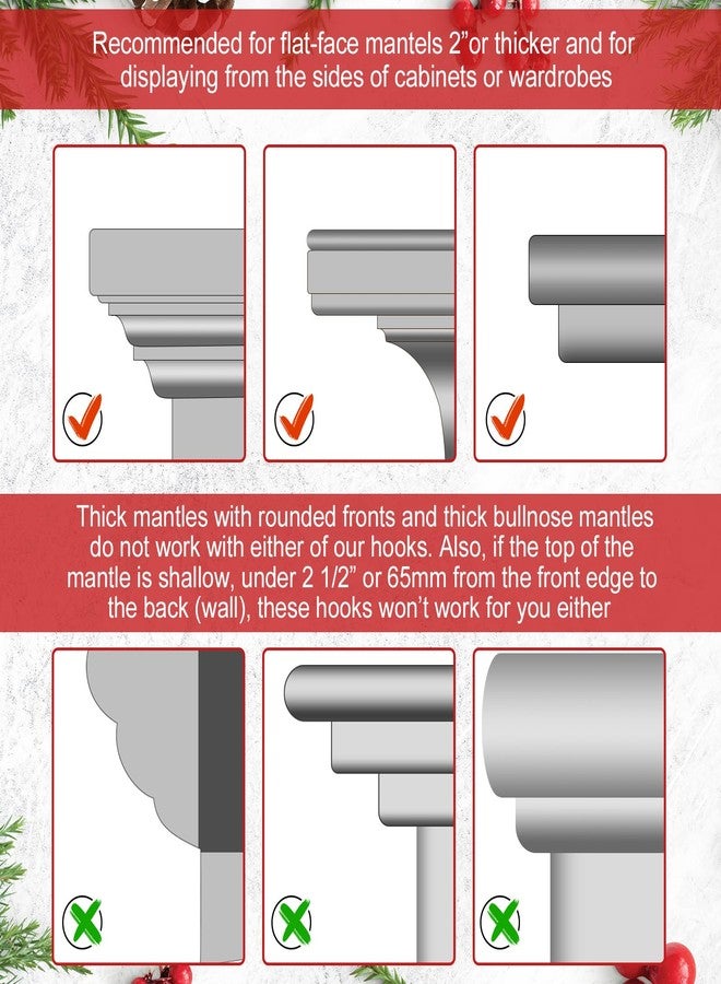 Shimeyao 8 Pcs Christmas Stocking Hooks for Mantel Silver Metal Stocking Hanger Holder Non-Slip for Flat Front Mantel Fireplace Home Xmas Party Decor - Image 4