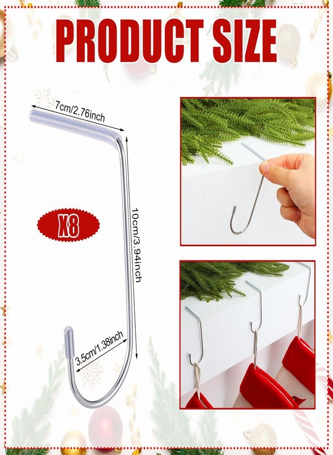 Shimeyao 8 Pcs Christmas Stocking Hooks for Mantel Silver Metal Stocking Hanger Holder Non-Slip for Flat Front Mantel Fireplace Home Xmas Party Decor - Image 2