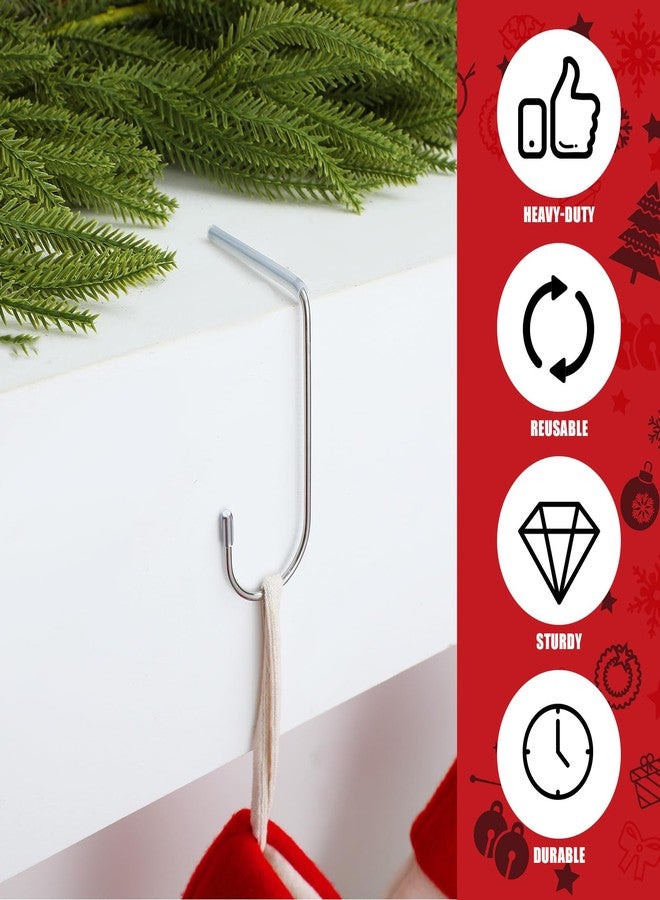 Shimeyao 8 Pcs Christmas Stocking Hooks for Mantel Silver Metal Stocking Hanger Holder Non-Slip for Flat Front Mantel Fireplace Home Xmas Party Decor - Image 3